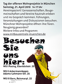 Plakat zum Tag der offeenn Wohnprojekte in München am 21. April 2018